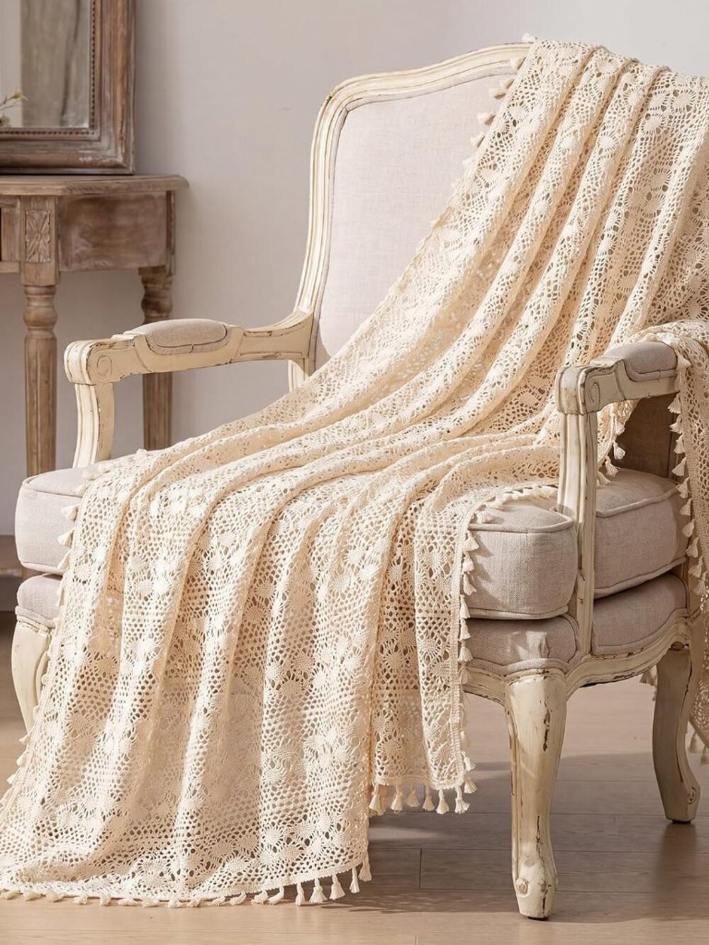Boho Throw Blanket 50"X60" Vintage 100% Handmade Crochet Cotton Throw Blankets,